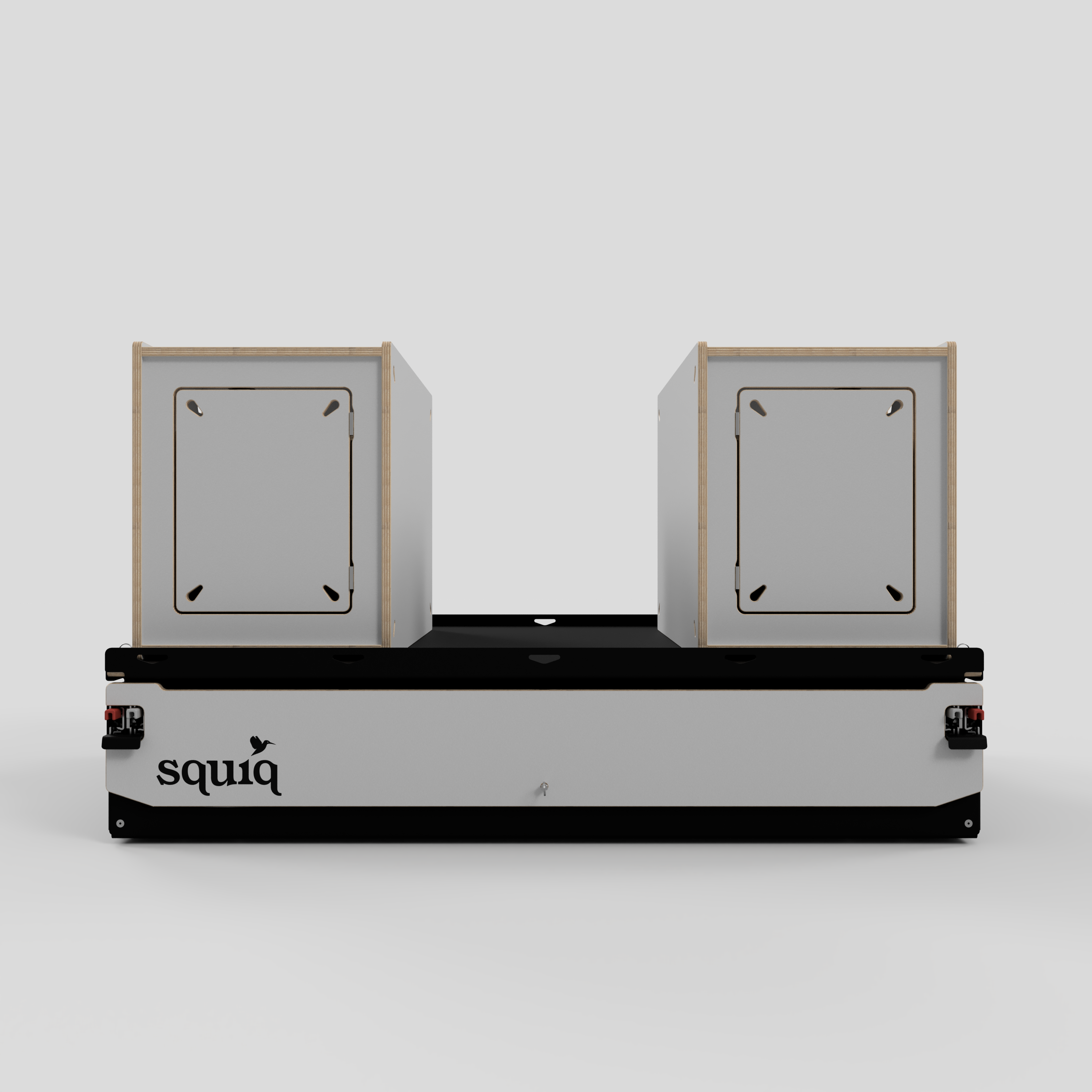 campingboxen auf auszug für vans frontalansicht mit logo squiq