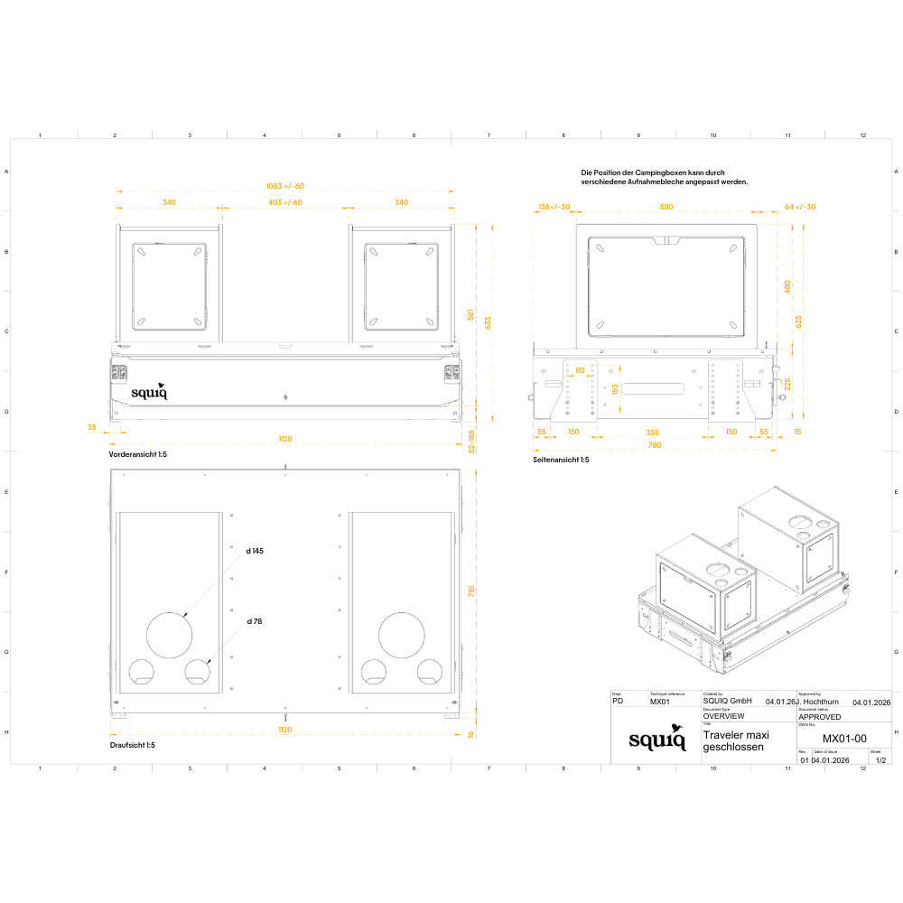 Afmetingen squiq-Traveler maxi campingbox voor bestelwagens
