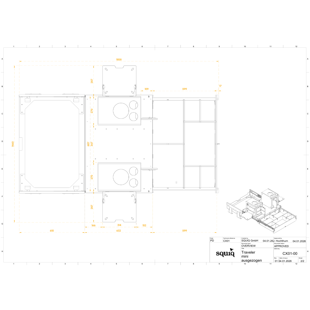 Maße squiq-Traveler mini Campingbox für Kompaktwagen von oben