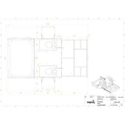 Maße squiq-Traveler mini Campingbox für Kompaktwagen von oben