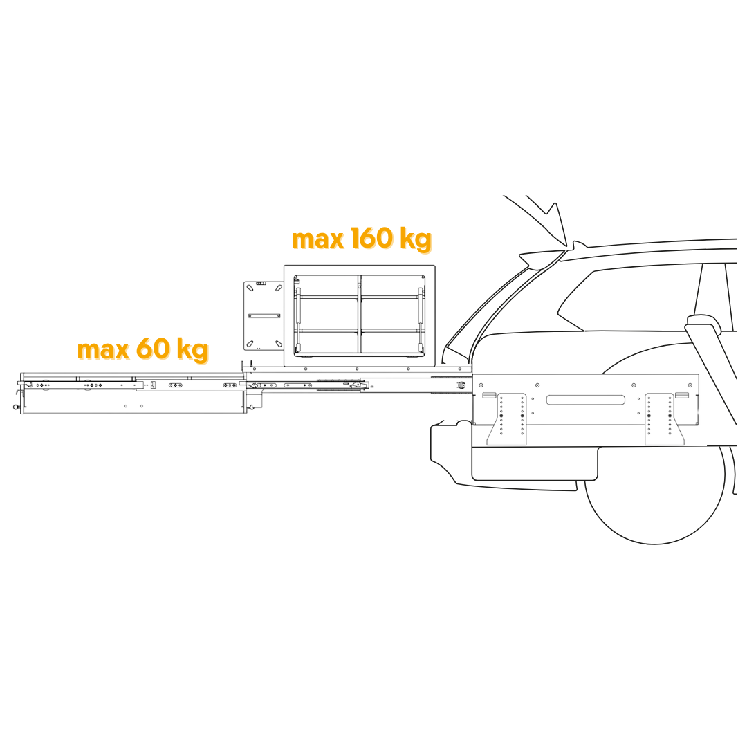 Gewichtsopgave van een uitschuifsysteem in een auto