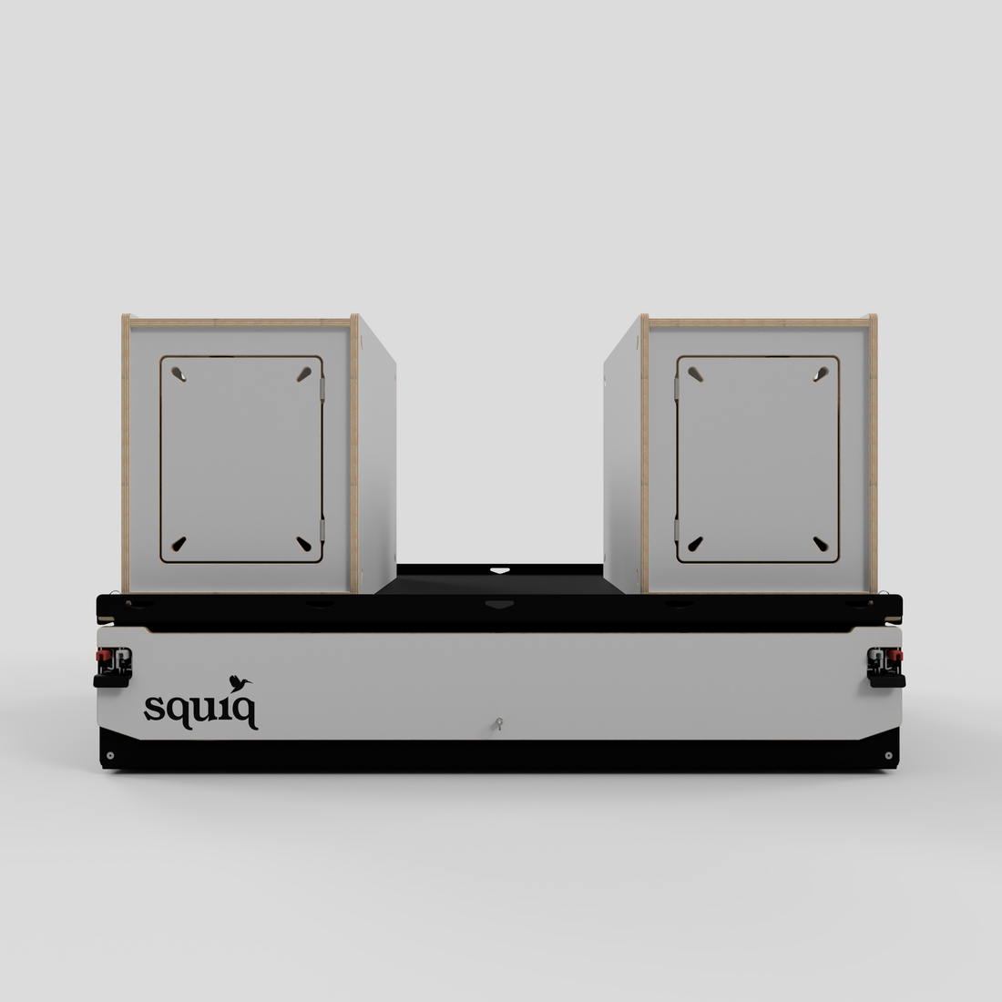 campingboxen auf auszug für vans frontalansicht mit logo squiq