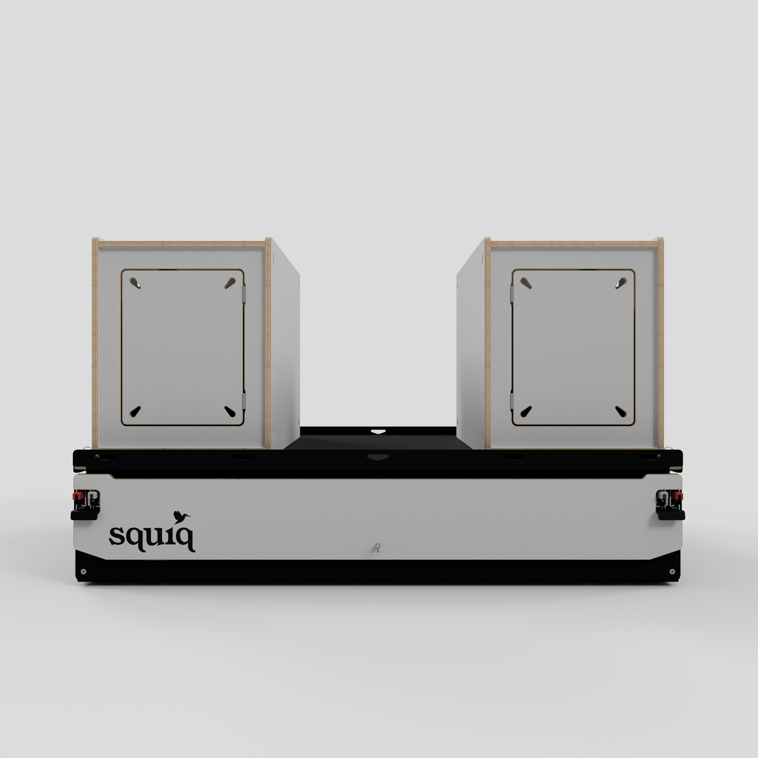 campingboxen auf auszug für vans frontalansicht mit logo squiq