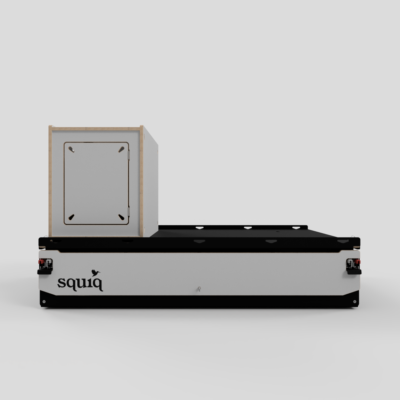 Heckauszug mit Campingbox links für Vans in der Frontalansicht