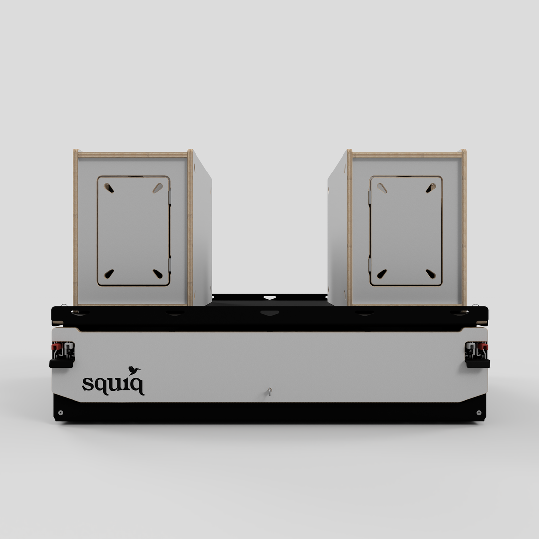 campingboxen auf auszug für kompaktfahrzeuge frontalansicht mit logo squiq