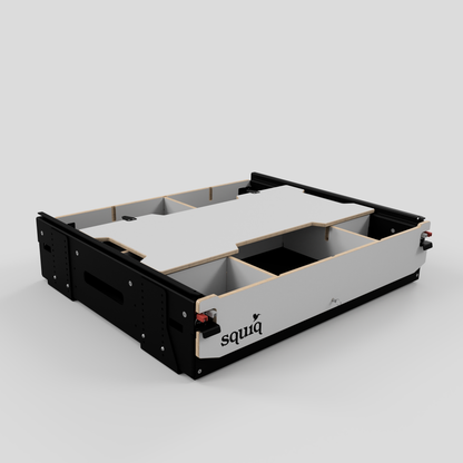 Heckauszug für Kompaktwagen für Camping und Alltag mit frei einteilbarer Schublade vor dem Einbau.